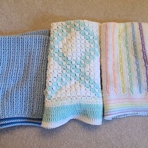 Set of 3 hand crocheted receiving blankets.